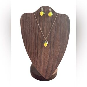 Cute‎ Lemon Charm Necklace and Earrings Set 16 in + 3 in extension NEW